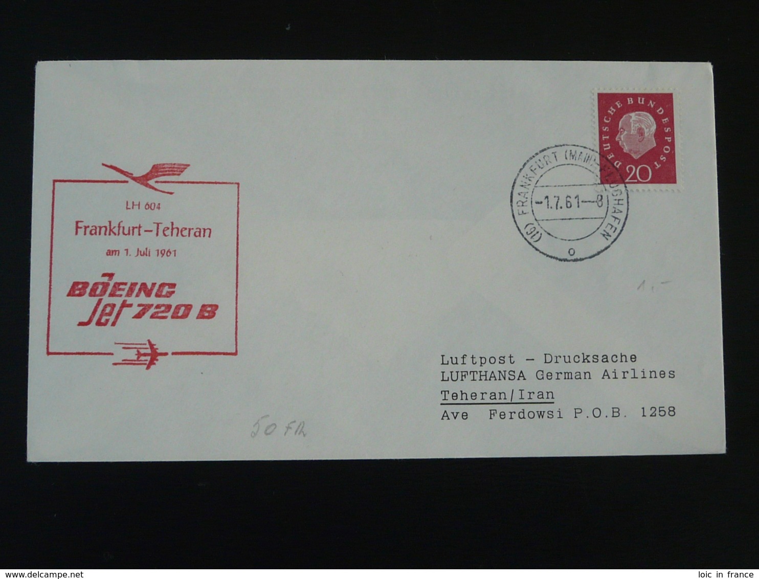 Lettre Premier Vol First Flight Cover 1961 Frankfurt ---> Teheran Iran Lufthansa (ref 93115) - Cartas & Documentos