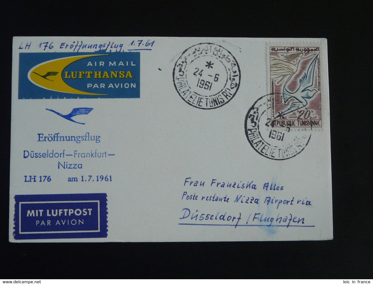 Lettre Premier Vol First Flight Cover 1961 Tunis ---> Dusseldorf Lufthansa (ref 93133) - Tunisie (1956-...)