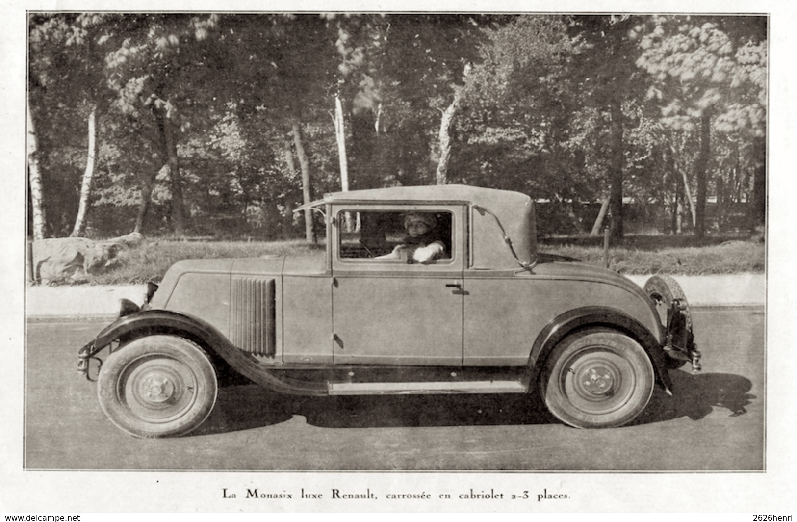 #10 Reproduction Photo Publicitaire 1928 “La Monasix Luxe Renault, Carrossée En Cabriolet 2/3 Places”, Sur Carte Postale - Voitures De Tourisme