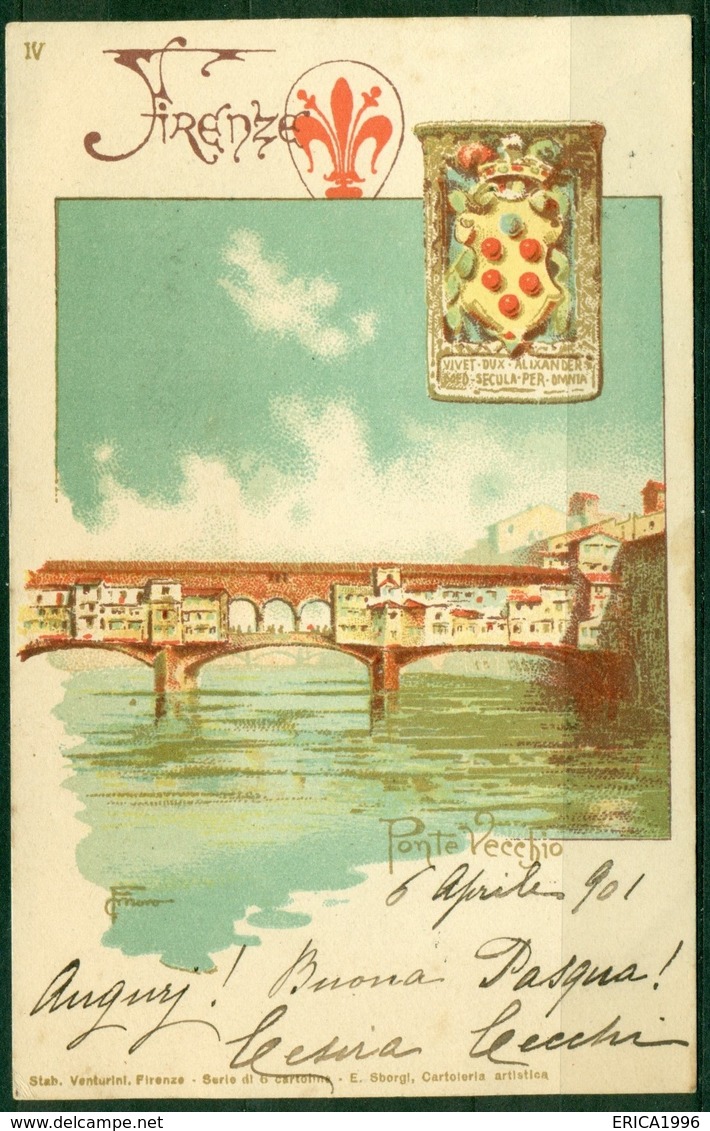 CARTOLINA - CV375 FIRENZE Ponte Vecchio FP, Viaggiata 1901, Ottime Condizioni - Firenze