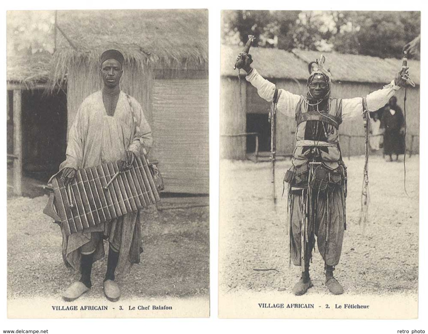 2 Cpa Village Africain - Le Féticheur / Le Chef Balafon ( Exposition Grenoble ? ) - Non Classés