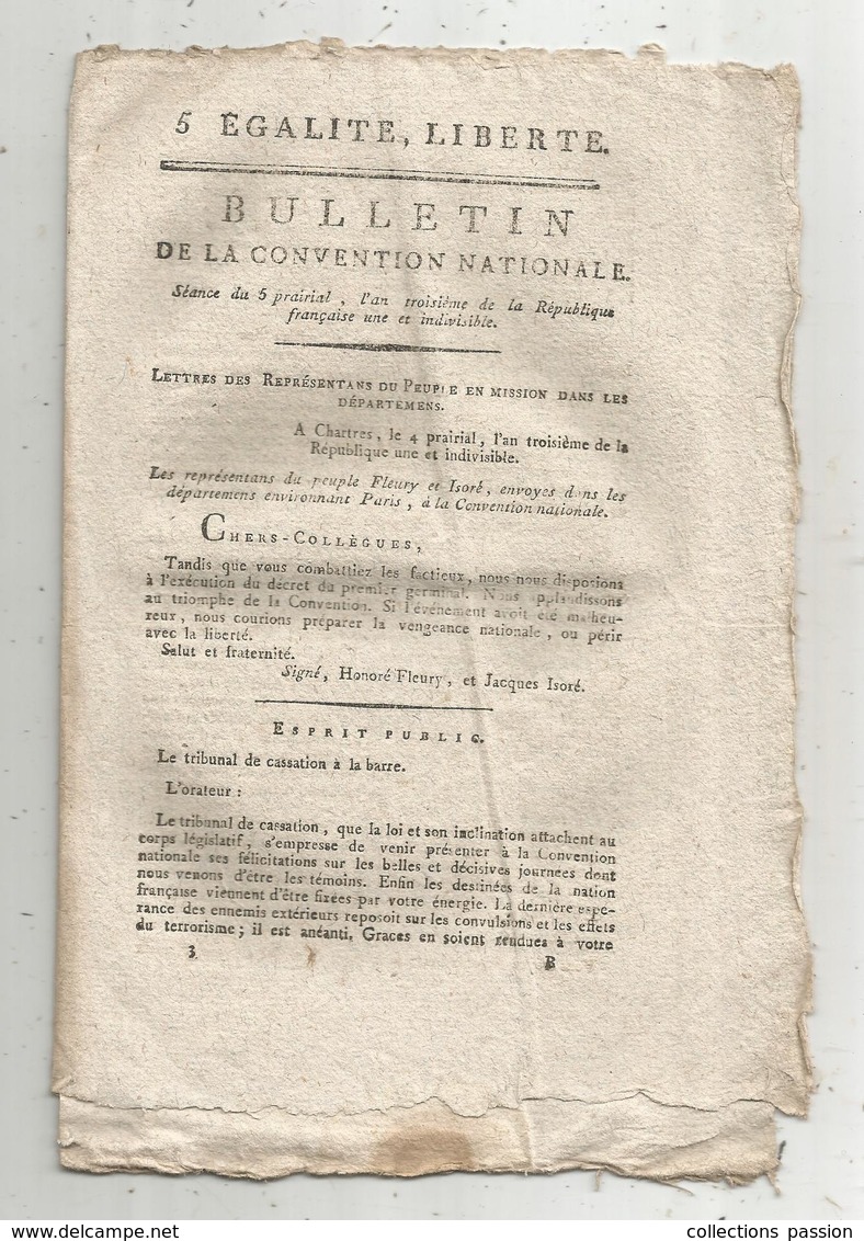 Bulletin De La Convention Nationale,l'an III, Esprit Public , 8 Pages , Frais Fr 1.95 E - Décrets & Lois