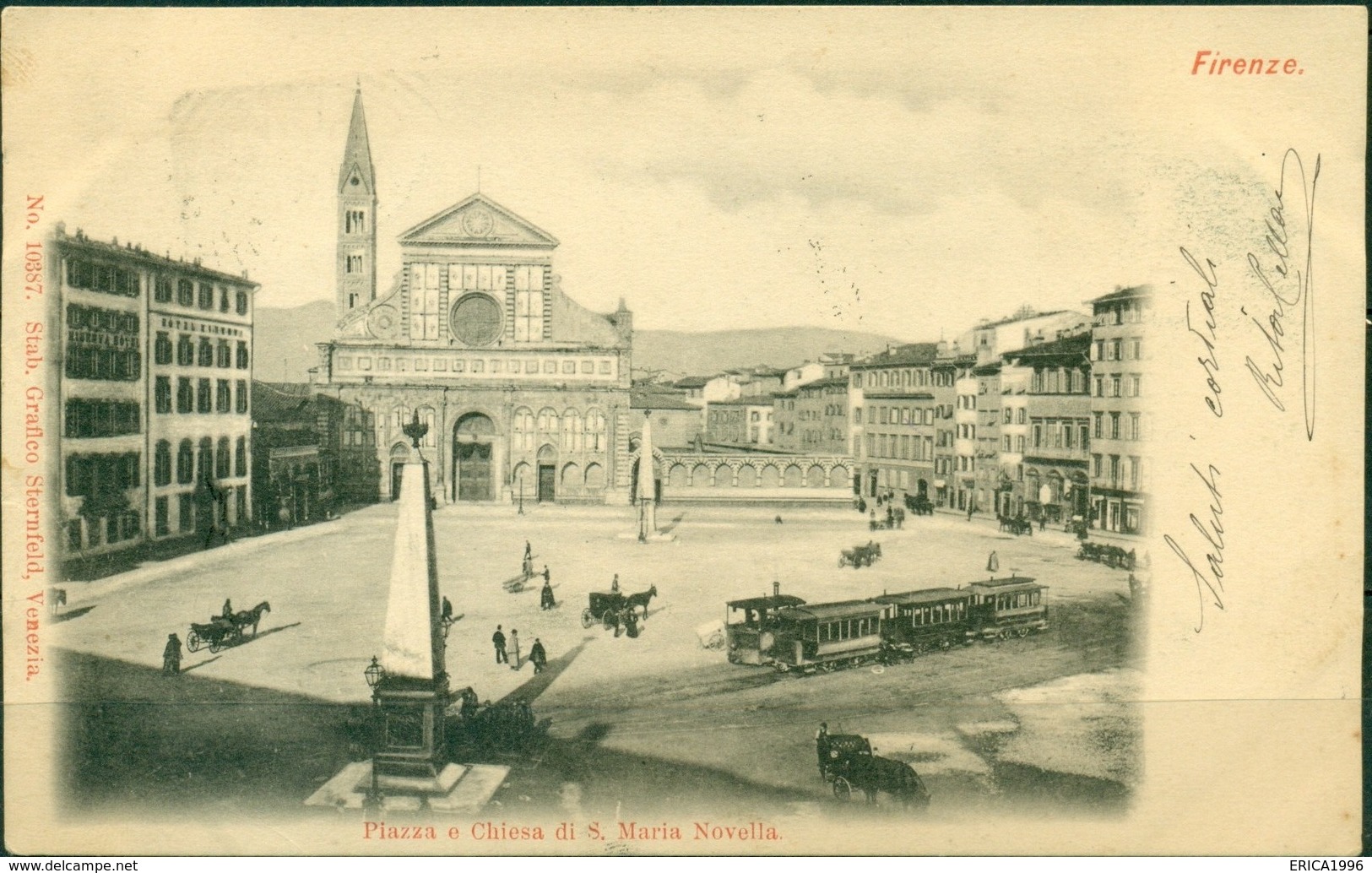 CARTOLINA - CV166 FIRENZE (FI) Piazza E Chiesa S. Maria Novella, FP C, Viaggiata 1901, Conn Trenino, Retro Indiviso, - Firenze