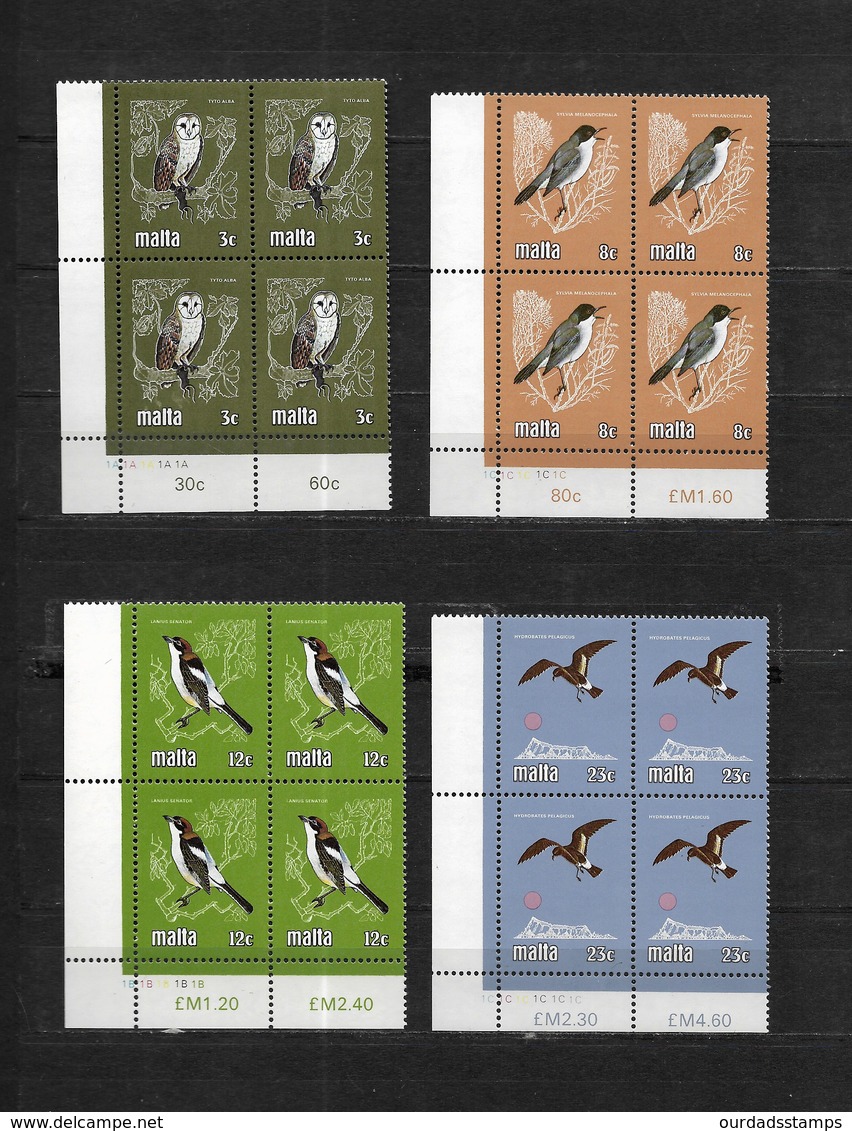 Malta, 1981 Birds, Complete Series In MNH Corner Blocks Of Four (7470) - Malta