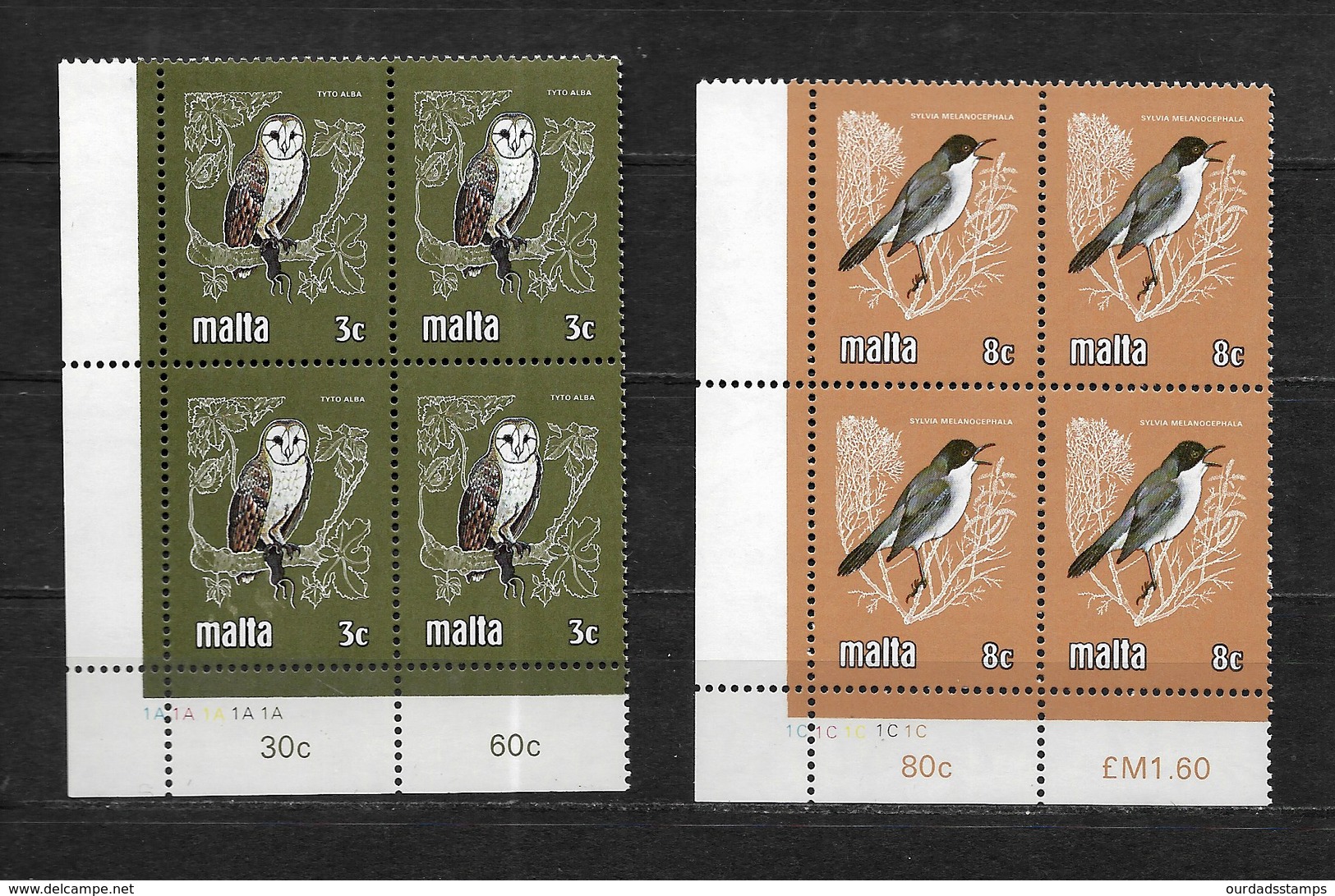 Malta, 1981 Birds, Complete Series In MNH Corner Blocks Of Four (7470) - Malta