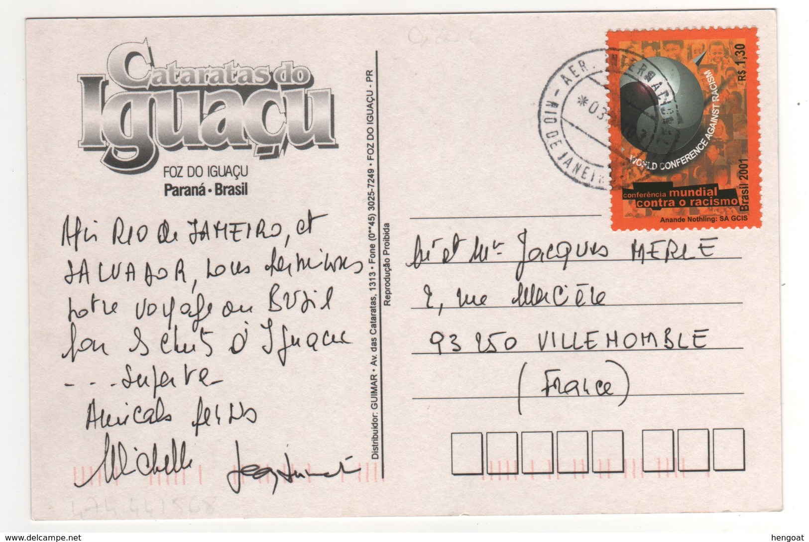 Timbre , Stamp  " Conférence Mondiale Contre Le Racisme " Sur Carte , Cp , Postcard Du 03/??/2003 - Lettres & Documents