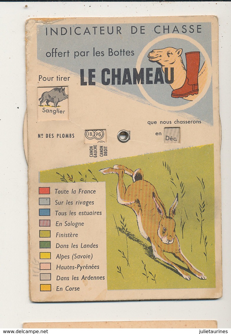 Carte Publicite A Systeme Bottes Le Chameau Indicateur De Peche Et Chasse Cpa Bon Etat - Pêche