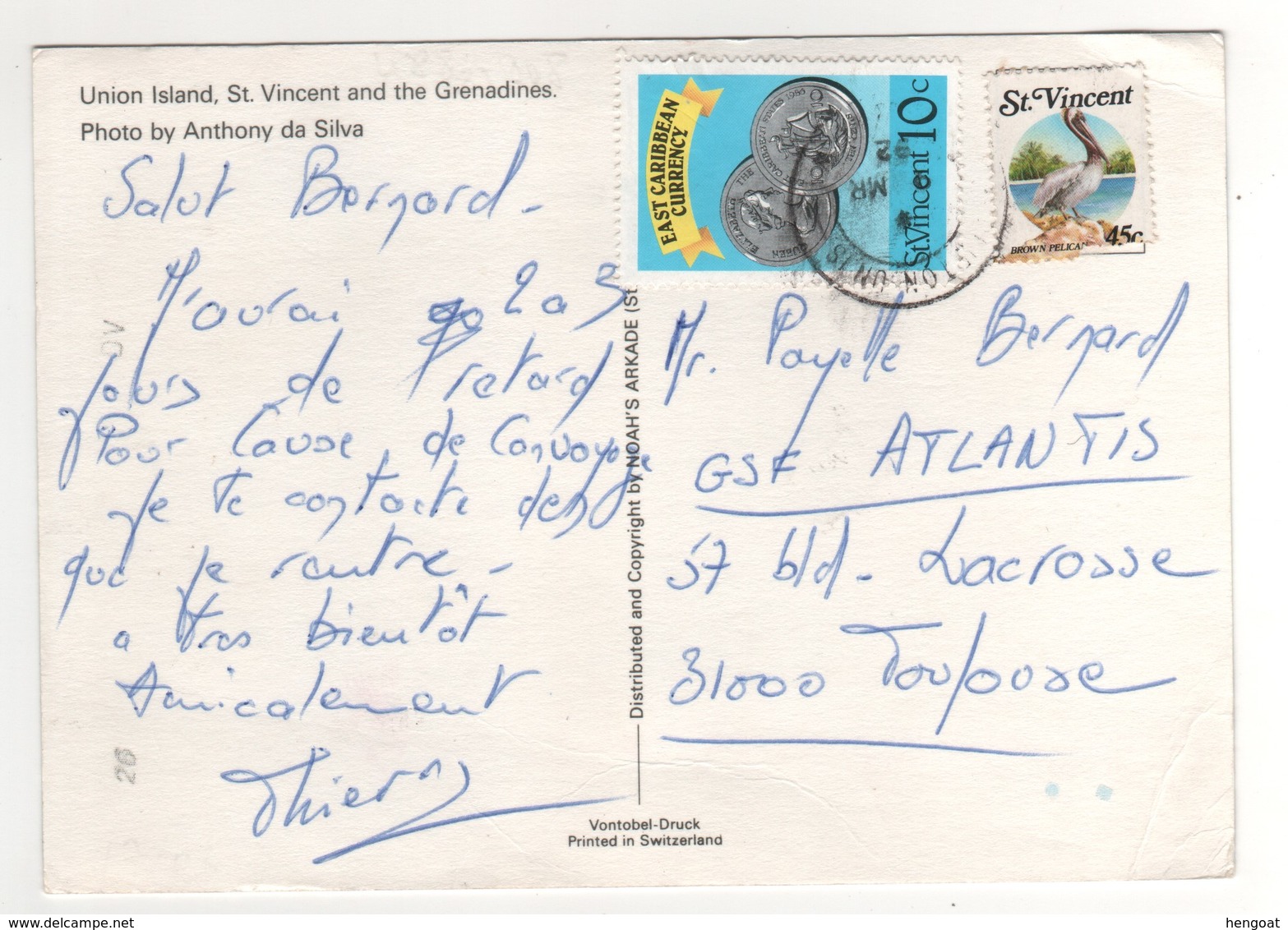 Timbres , Stamps  " Monnaie , Oiseau " Sur Carte , Cp , Postcard Du 09/03/1992 - St.Vincent & Grenadines