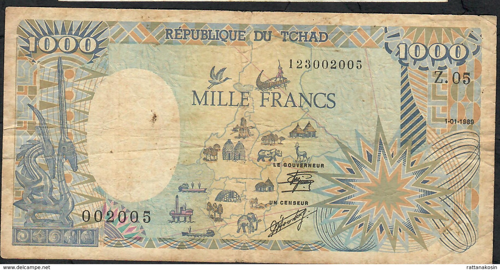 CHAD P10Ac 1000 FRANCS 1989 FINE NO P.h. - Tschad