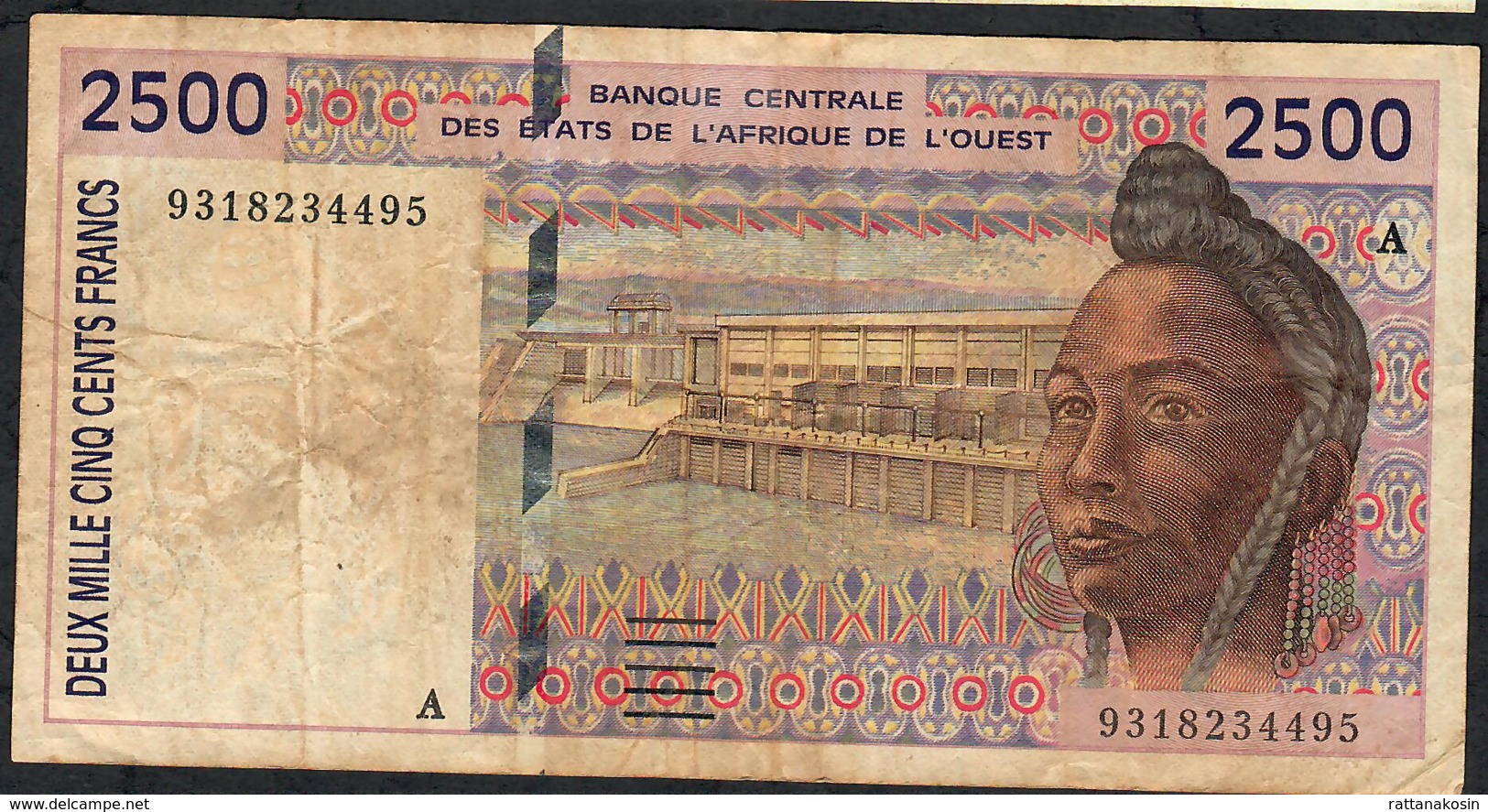 W.A.S. IVORY COAST P112Ab 2500 FRANCS (19)93  FINE+ NO P.h. - Côte D'Ivoire