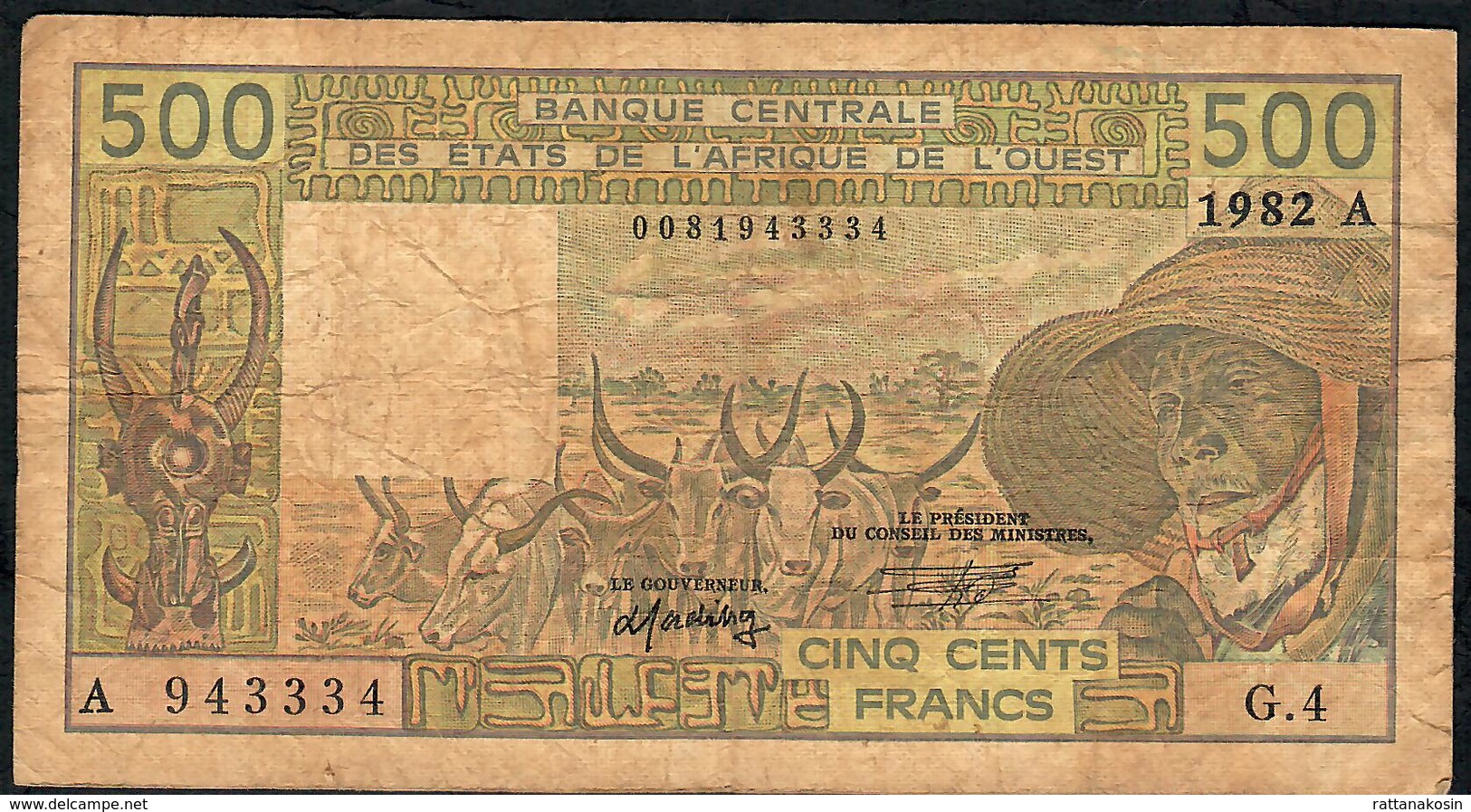 W.A.S. IVORY COAST P106Ad  500 FRANCS 1982 FINE Only 1  P.h. ! - Elfenbeinküste (Côte D'Ivoire)