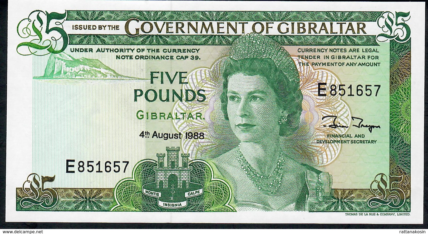 GIBRALTAR P21b 5 POUNDS 1988 UNC. - Gibilterra