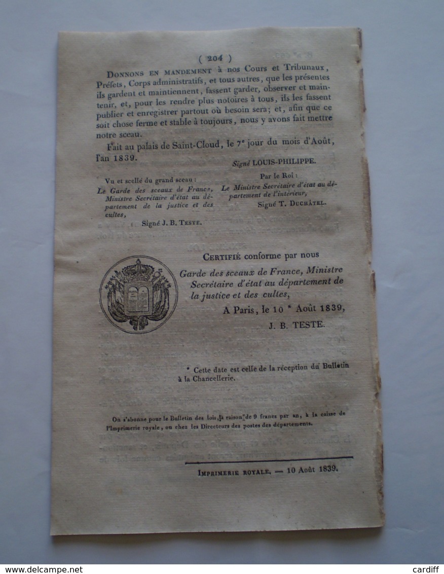 1839:procédé Photo: Pensions à Mrs Daguerre Et Niepce Fils. Salle Favart. Emprunt Gironde, Marseille. Impôt Privas... - Décrets & Lois