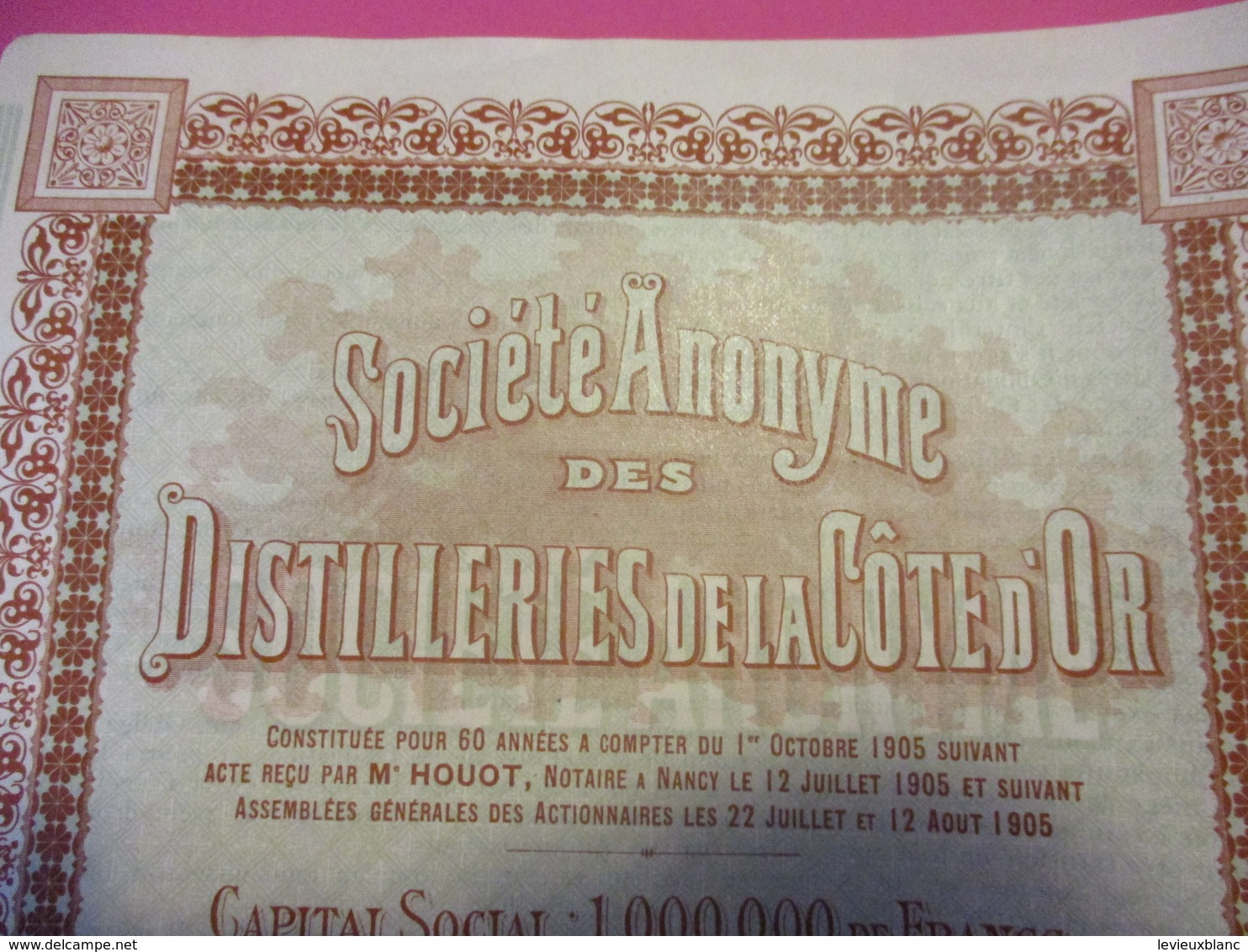 Obligation De 500 Francs Au Porteur Entièrement Libérée/Sté An. Des Distilleries De La Côte D'Or /GENLIS /1905    ACT233 - Industrial