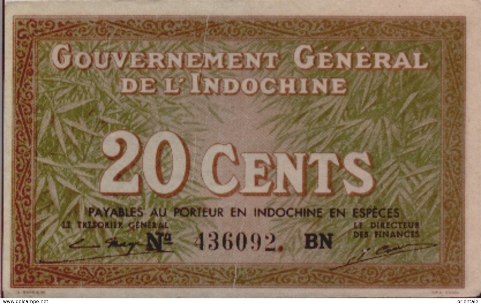 FRENCH INDOCHINA  P. 86d 20 C 1939 XF - Indochine