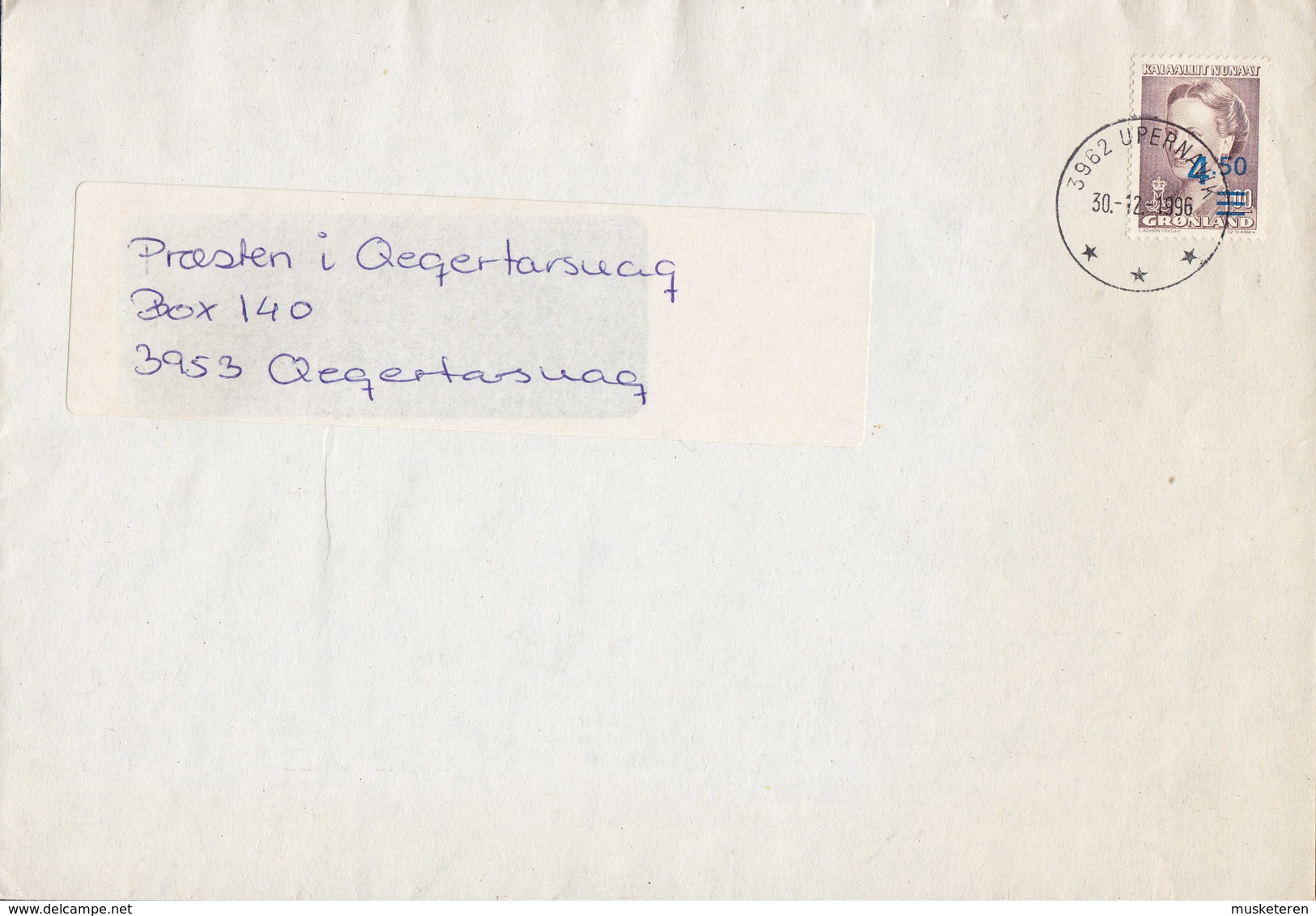 Greenland Deluxe UPERNAVIK 1996 Cover Brief QEQERTARSUAQ 4.50 Auf 1.00 Kr Margrethe Provisorium - Briefe U. Dokumente