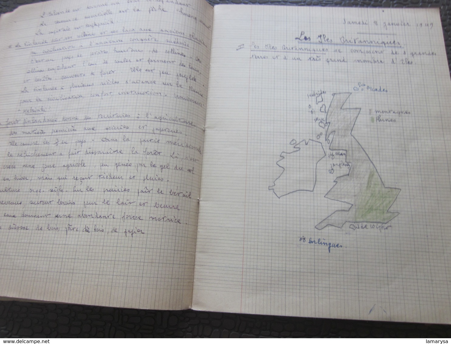 1948 Cahier Scolaire de Géographie Cartes déssinées écriture plume J. Roux Pce l'église Carcés Var Née 1935+Fiche photo