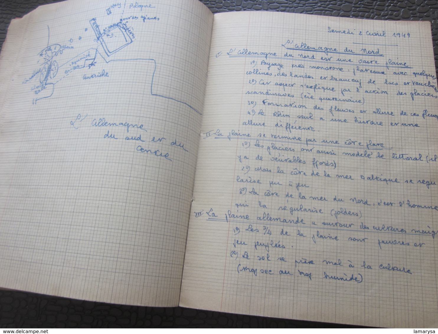 1948 Cahier Scolaire de Géographie Cartes déssinées écriture plume J. Roux Pce l'église Carcés Var Née 1935+Fiche photo