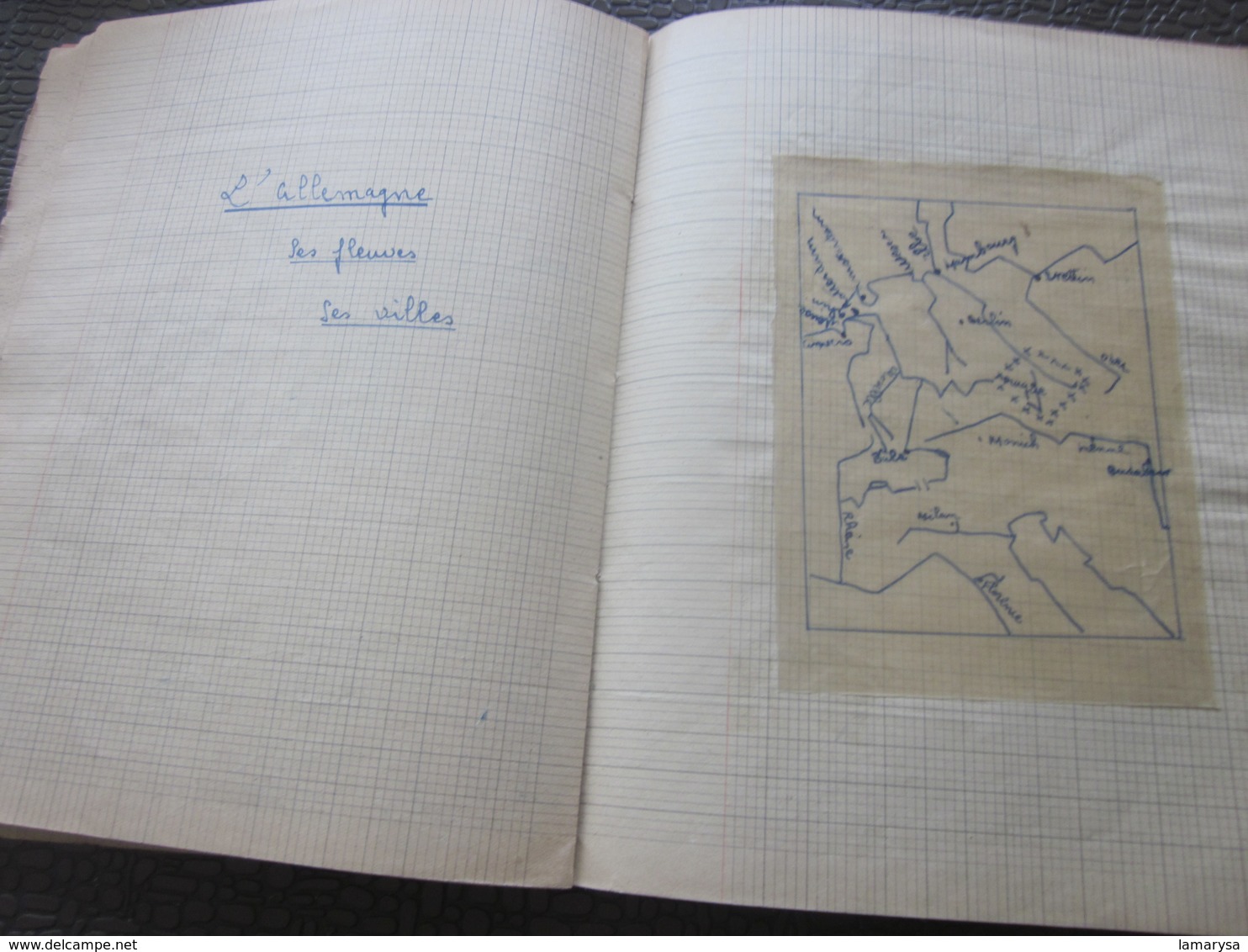 1948 Cahier Scolaire de Géographie Cartes déssinées écriture plume J. Roux Pce l'église Carcés Var Née 1935+Fiche photo