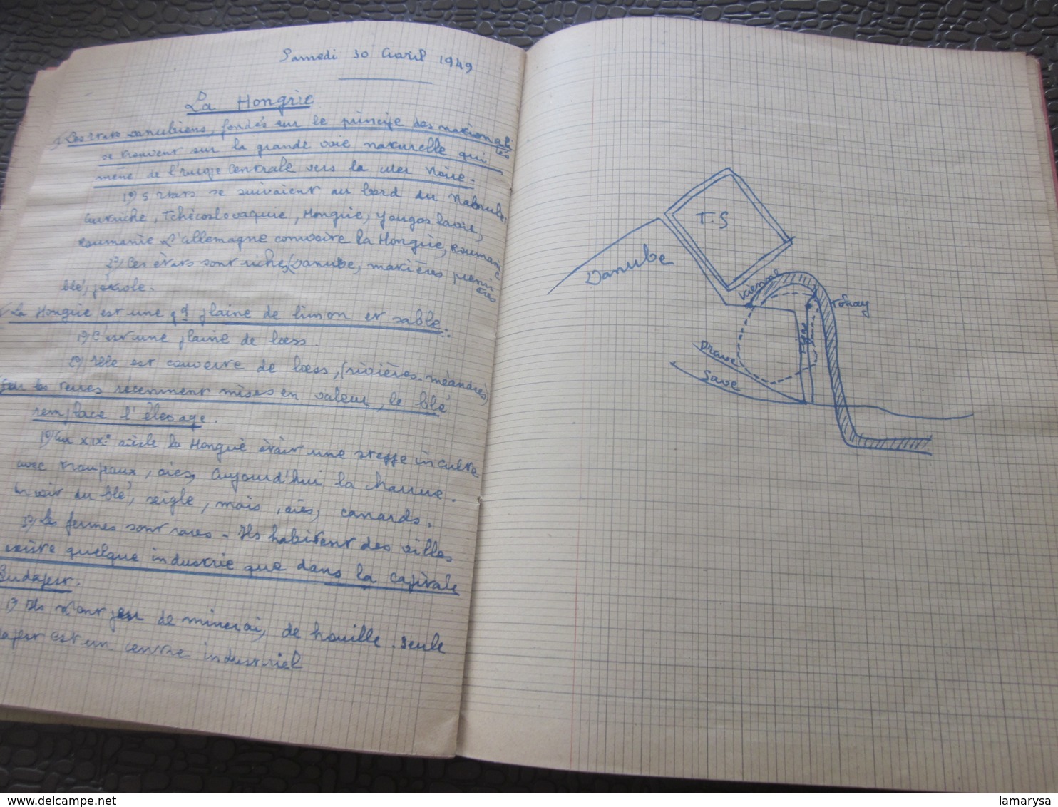 1948 Cahier Scolaire de Géographie Cartes déssinées écriture plume J. Roux Pce l'église Carcés Var Née 1935+Fiche photo