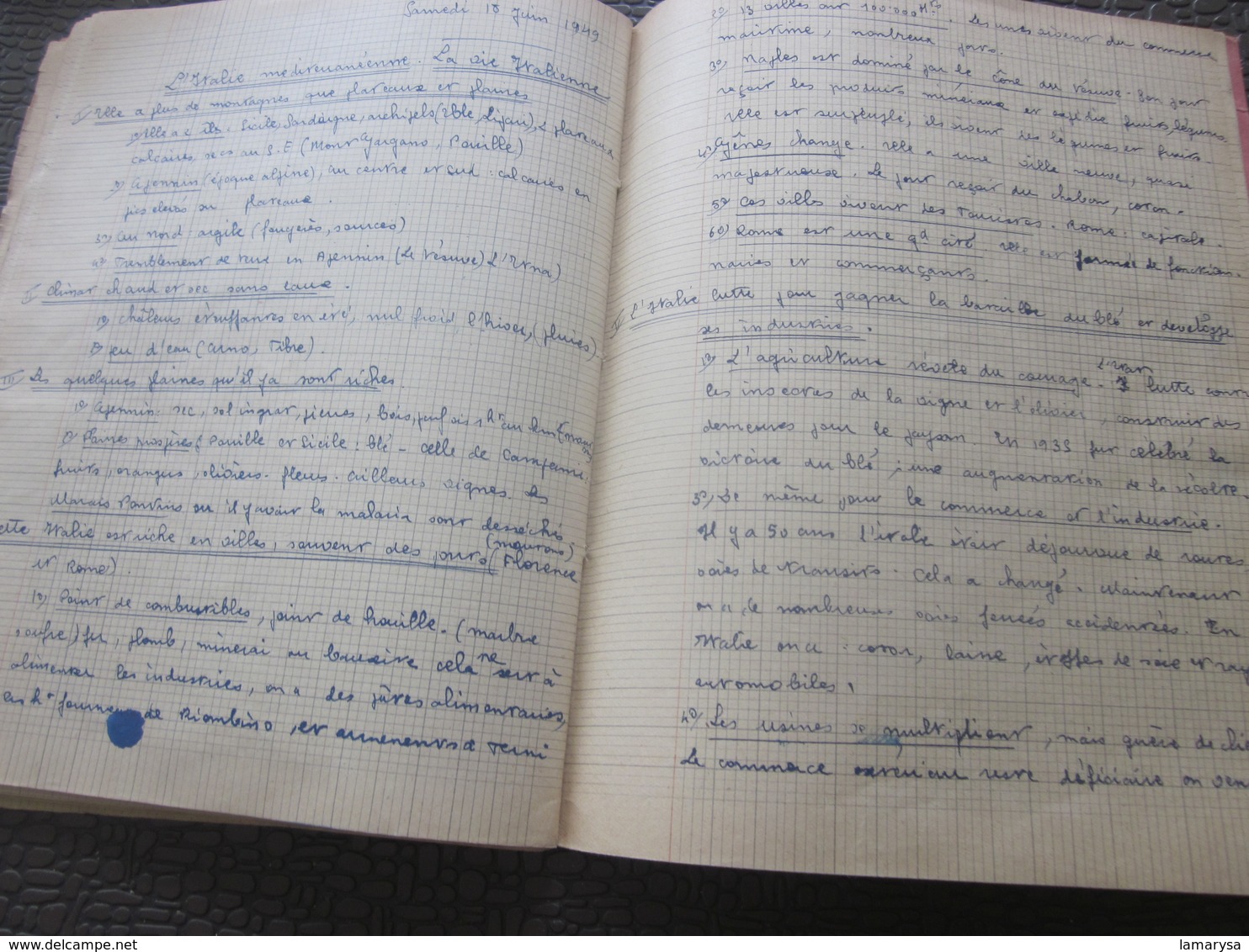 1948 Cahier Scolaire de Géographie Cartes déssinées écriture plume J. Roux Pce l'église Carcés Var Née 1935+Fiche photo