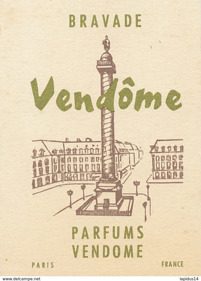 CARTE PARFUMEE -BRAVADE   PARFUMS VENDOME  PARIS - Anciennes (jusque 1960)