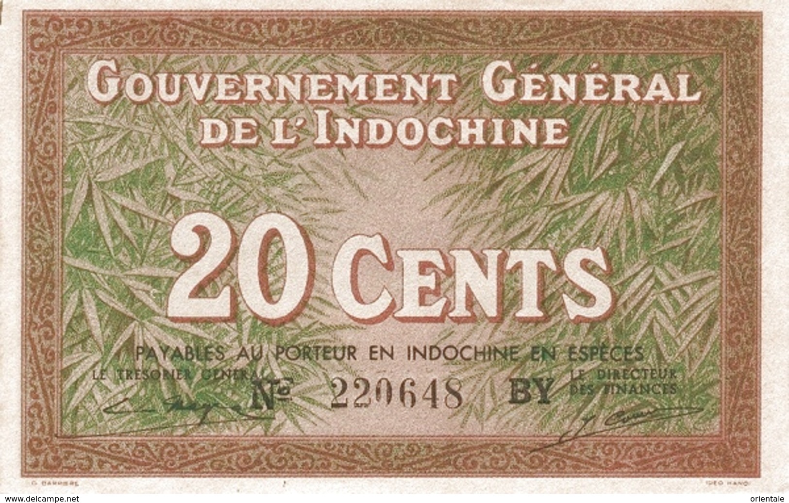 FRENCH INDOCHINA  P. 86d 20 C 1939 UNC - Indochine