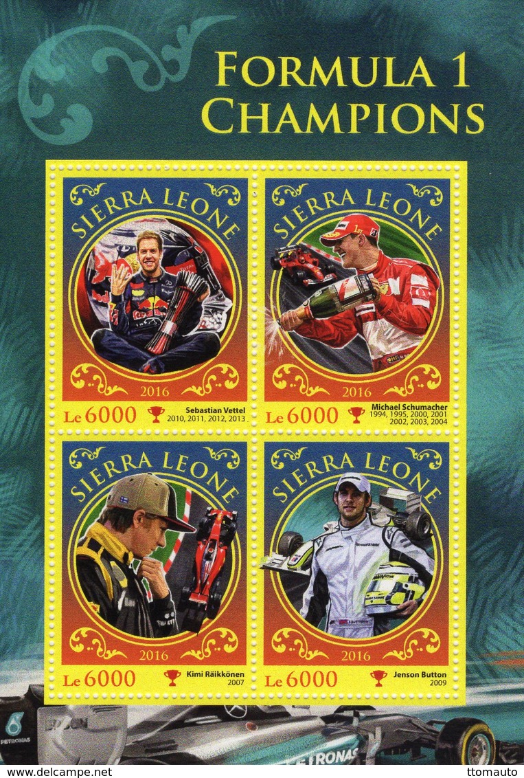 Sierra Leone  -  Formula 1 Champions  -  Vettel-Schumacher-Raikkonen-Button  -  4v Feuillet Neuf/Mint/MNH - Automobilismo