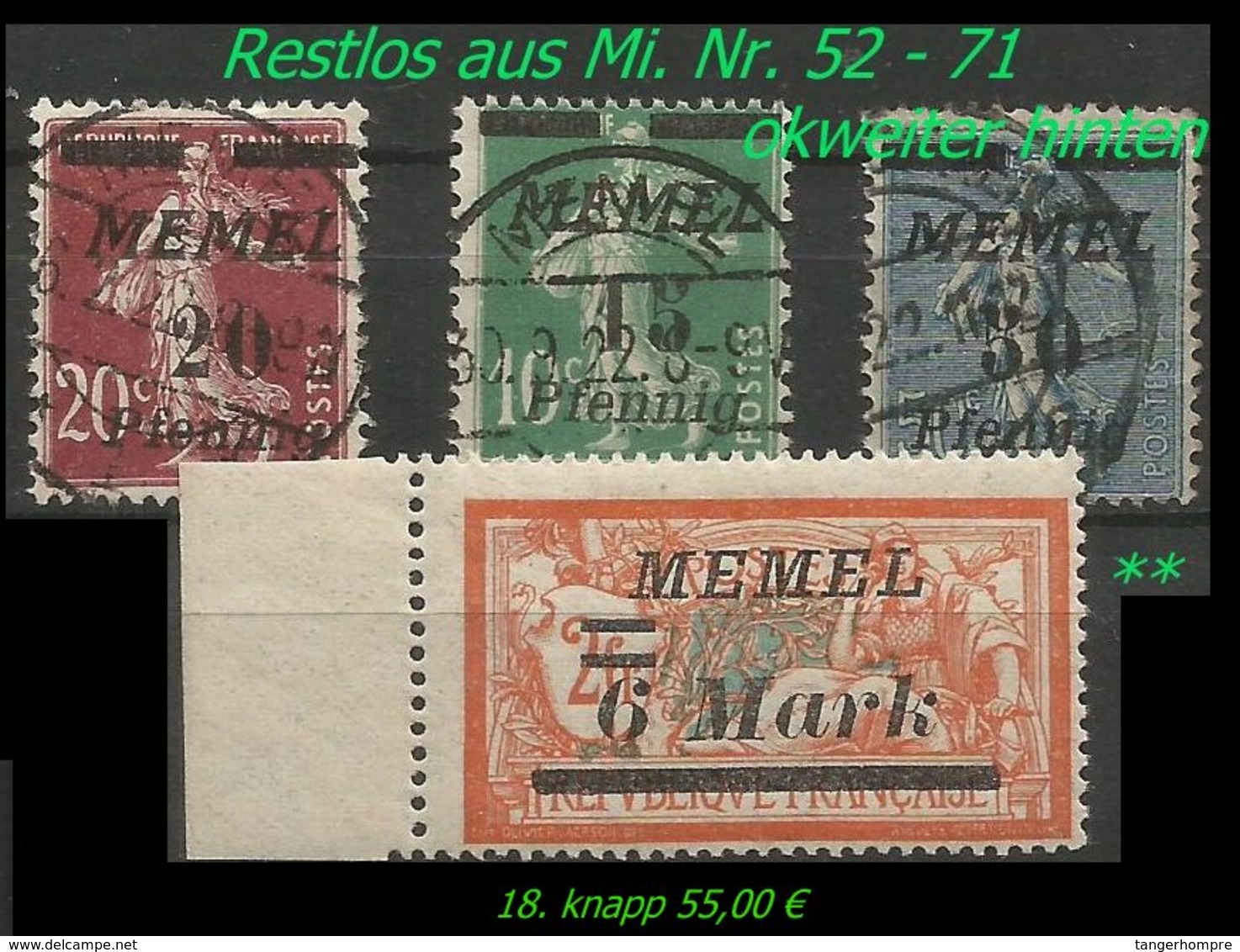 Mi. Nr. 52 - 71 : 4 Werte In Postfrisch Und Gebraucht - Memel (Klaïpeda) 1923