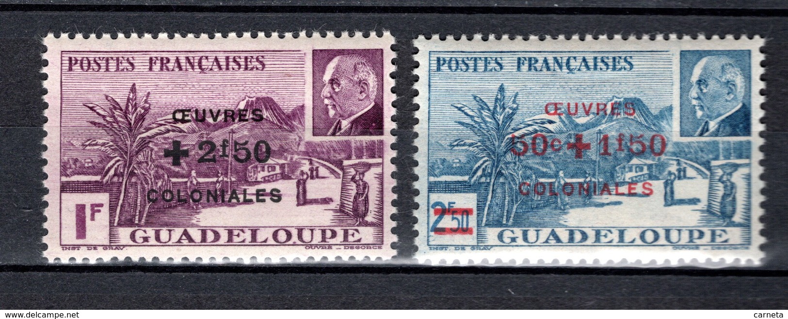 GUADELOUPE N° 173 + 174  NEUFS SANS CHARNIERE COTE 1.90€     PETAIN - Neufs