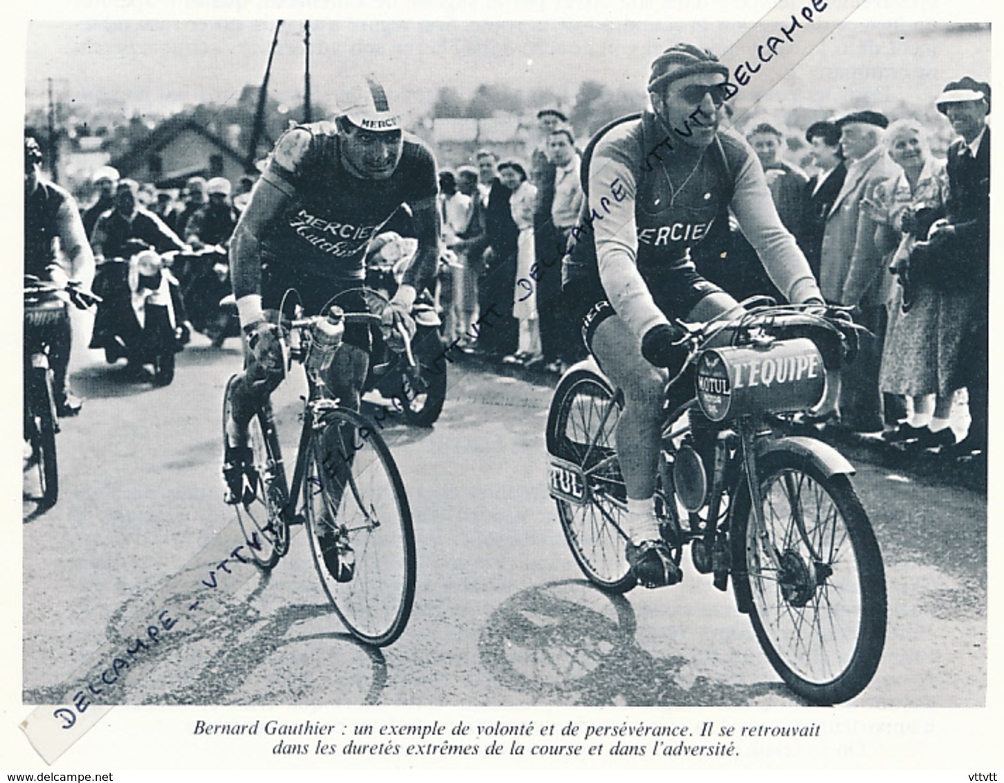 CYCLISME : PHOTO (1956), BORDEAUX-PARIS, BERNARD GAUTHIER, ENTRAINEUR HUGO LORENZETTI, DERNY, COUPURE LIVRE - Cyclisme