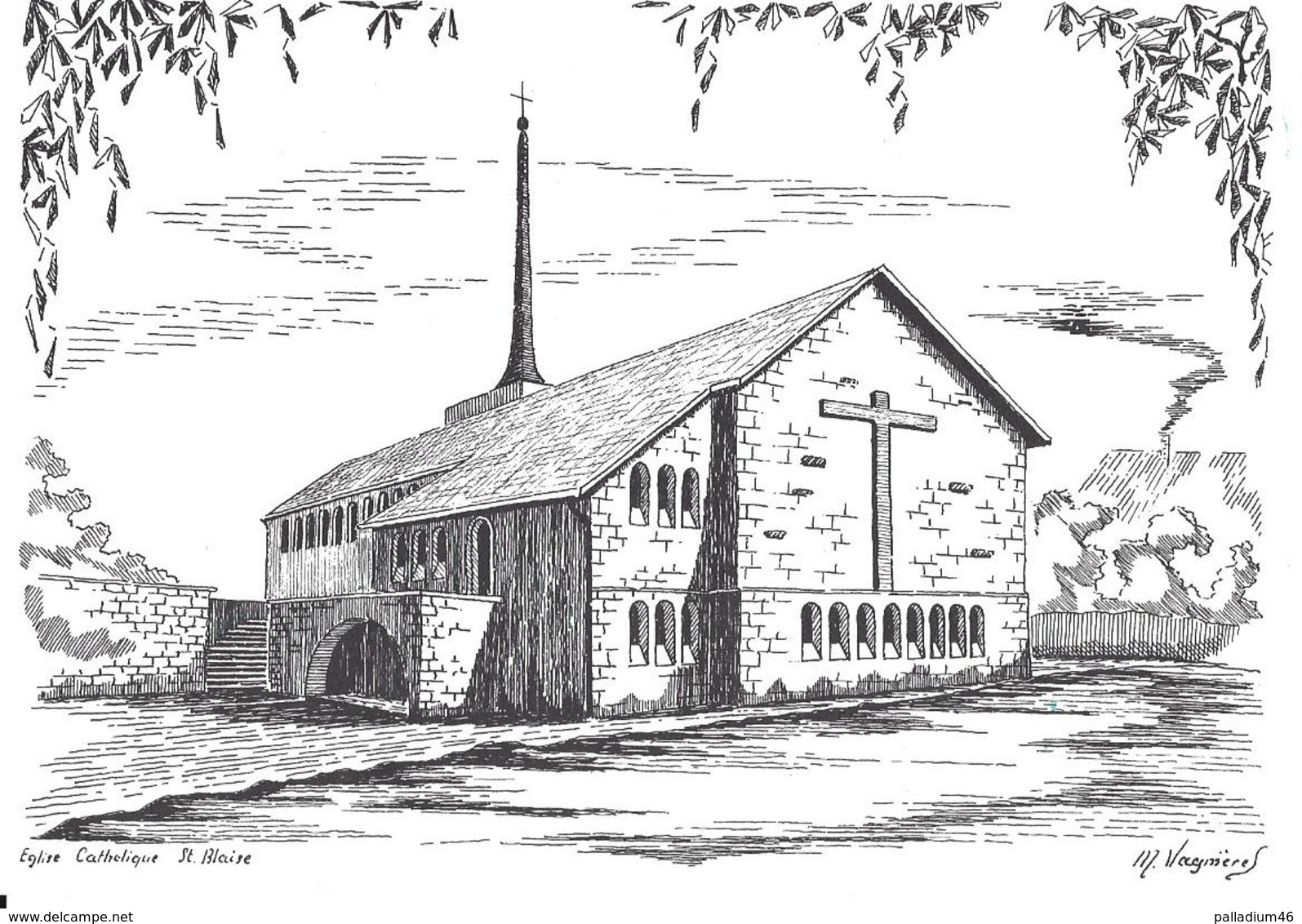 NEUCHATEL SAINT BLAISE EGLISE CATHOLIQUE - Dessin De M. Vagnières - Imp. Willy Zwahlen Saint-Blaise - Pas Circulée NEUVE - Saint-Blaise