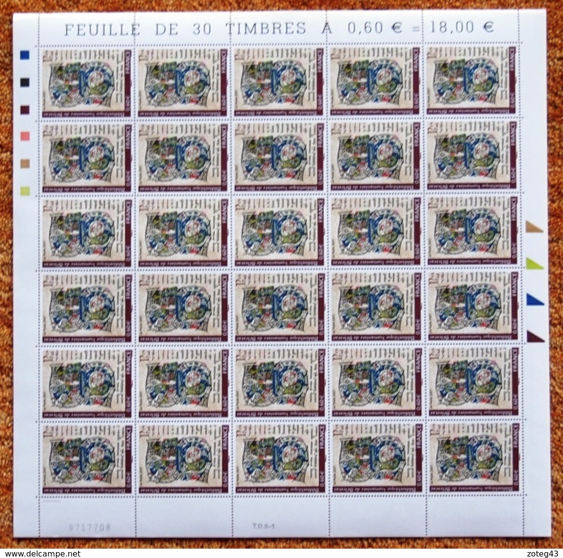 FRANCE 2007 FEUILLE COMPETE BIBLIOTHEQUE HUMANISTE SELESTAT YT 4013** ; 30 TIMBRES - Feuilles Complètes