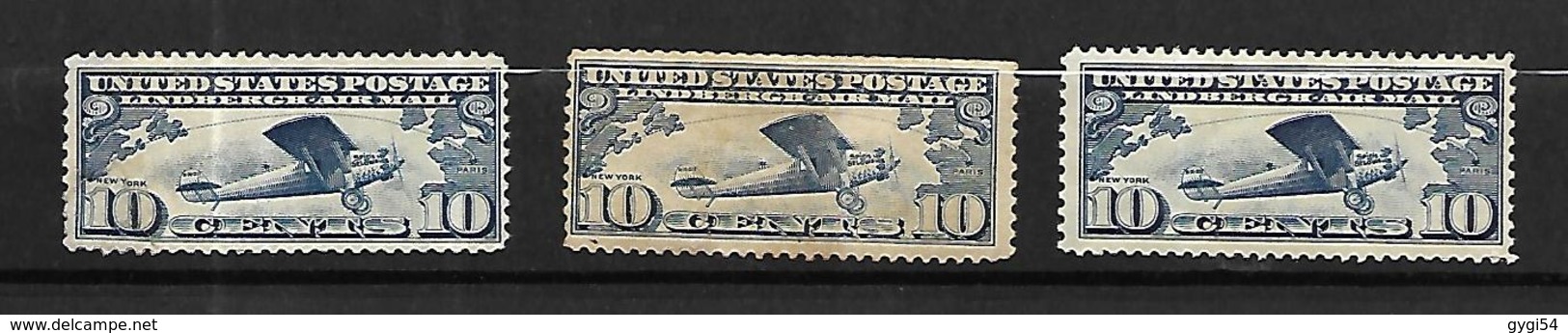 USA   Poste Aérienne 1927  Traversée De L' Atlantique Par Lindbergh Cat Yt N°10 X 3   1 NSG , 2 MLH - 1b. 1918-1940 Unused