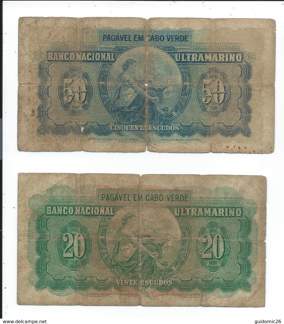 Cap Vert,cabo Verde,lot De 2 Billets Usés Ayant Circulés,1958 - Cape Verde