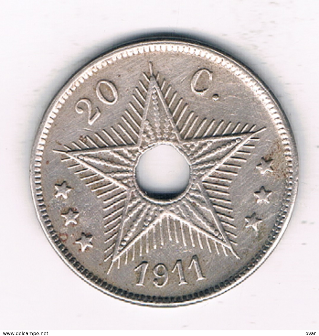 20 CENTIMES 1911  BELGISCH CONGO /1258/ - 1910-1934: Albert I.