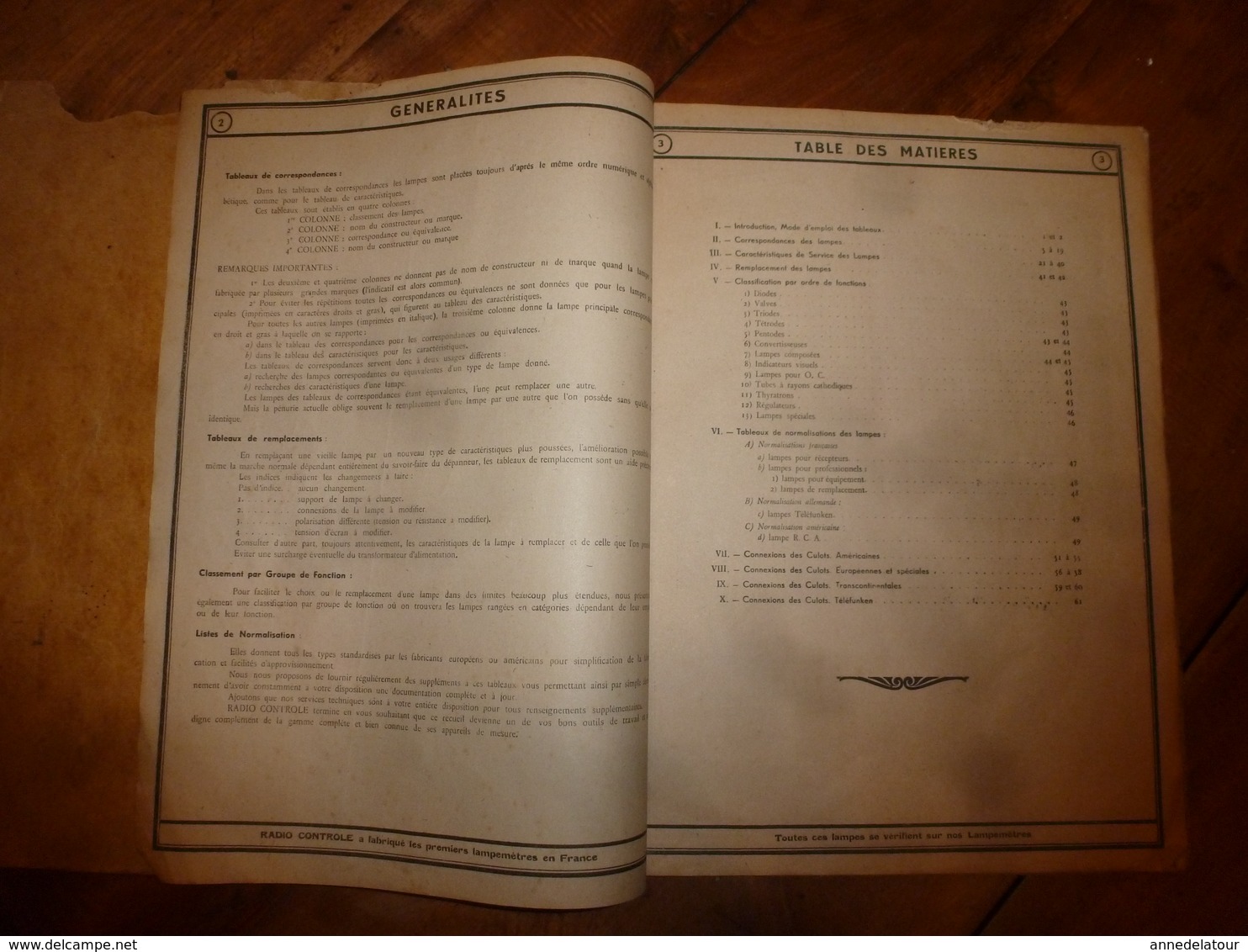 rare document technique LAMPES RADIO et RADIO CONTRÔLE  ,Rue Boileau - LYON (Corresp.,Brochage,Rempl.,Norme,Classt;etc