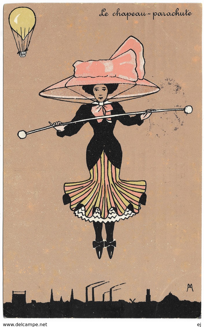 Le Chapeau-parachute By M - 1909 - A W Segboer - Humour