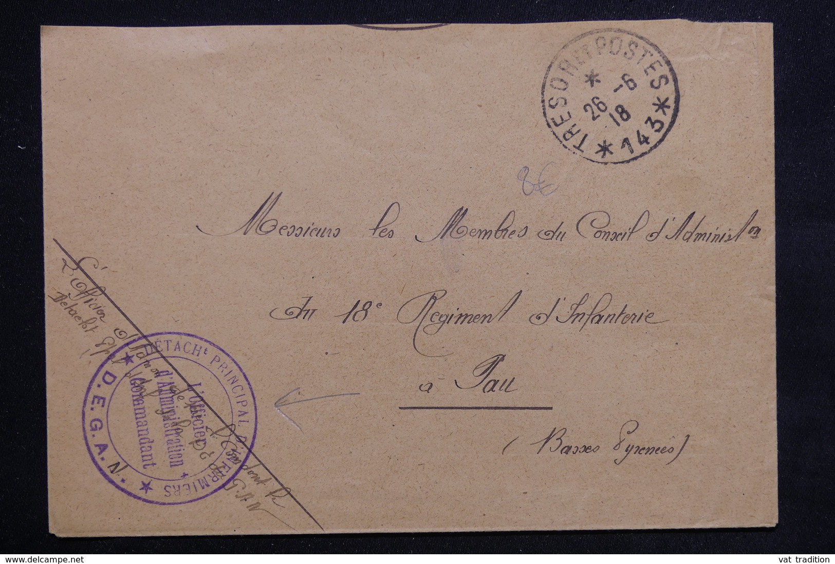 FRANCE - Cachet " Détachement Principal  D' Infirmiers " Sur Enveloppe En 1918 Pour Pau - L 22487 - Guerre De 1914-18