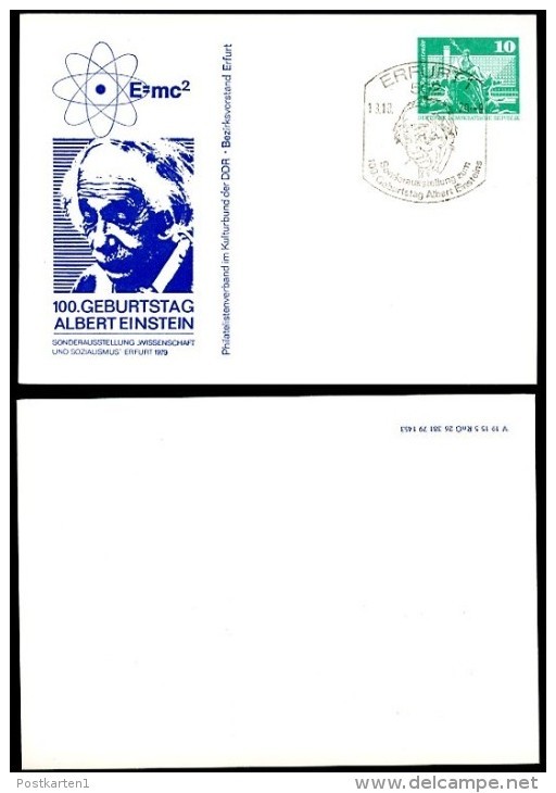 DDR PP16 C2/008 Privat-Postkarte DRUCKFEHLER Einstein Erfurt Sost.1979 - Cartes Postales Privées - Oblitérées