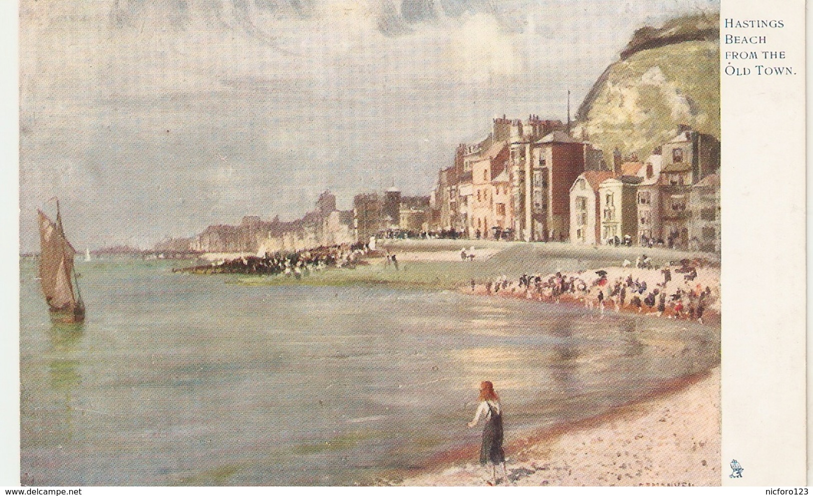 "Frank Emanuel. Hastings Beach From The Old Town" Tuck Art Quaint Corners Series PC # 1173 - Tuck, Raphael