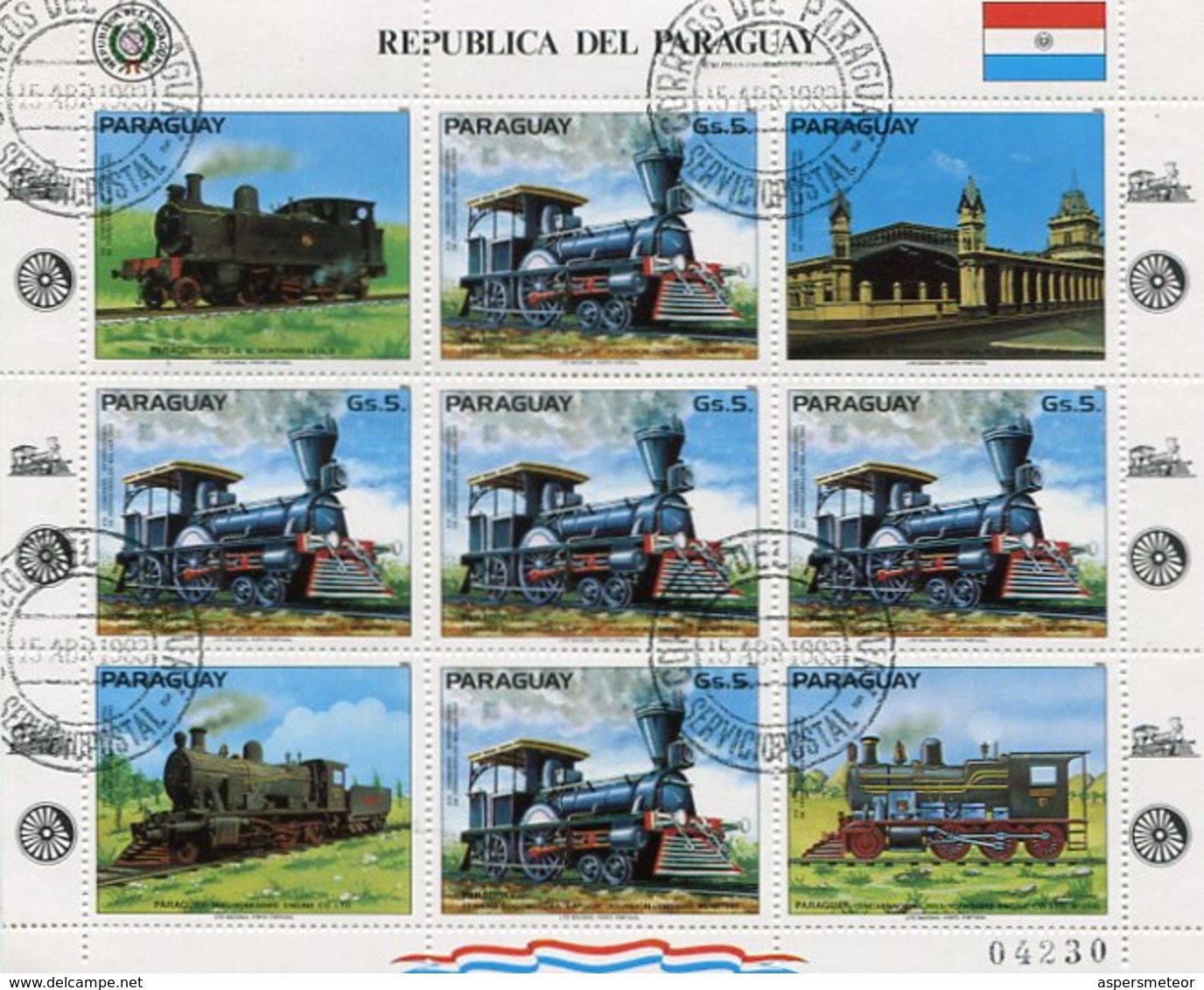TRENES SUDAMERICANOS - PARAGUAY 1983 YVERT TELLIER FEUILLET 1986 COMPLITE SERIE OBLITERES -LILHU - Paraguay