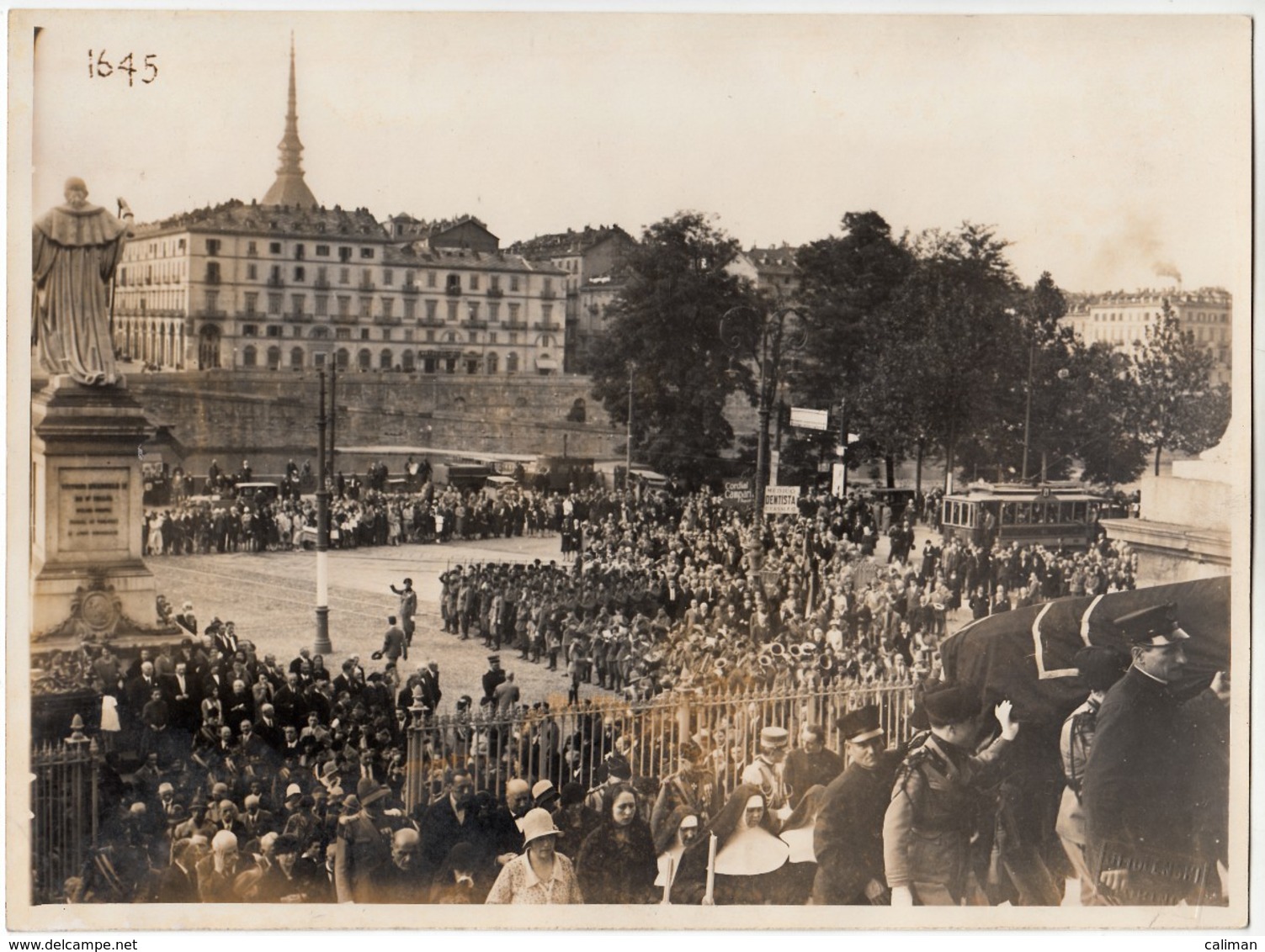 GUERRA FASCISMO FUNERALE MILITARE TORINO PIAZZA GRAN MADRE TRAM N. 21 - GRANDE FOTO ORIGINALE ANNI '30 - Guerra, Militari