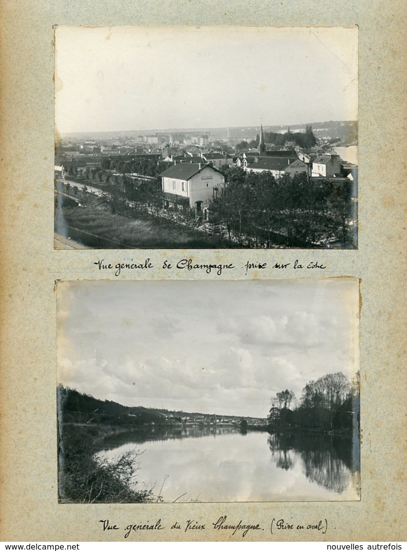 12 PHOTOS ORIGINALES - CHAMPAGNE SUR SEINE (USINE SCHNEIDER,VUE ),THOMERY ( LES MURS,LA SEINE),SAINT MAMMES PONT 1909. - Lieux