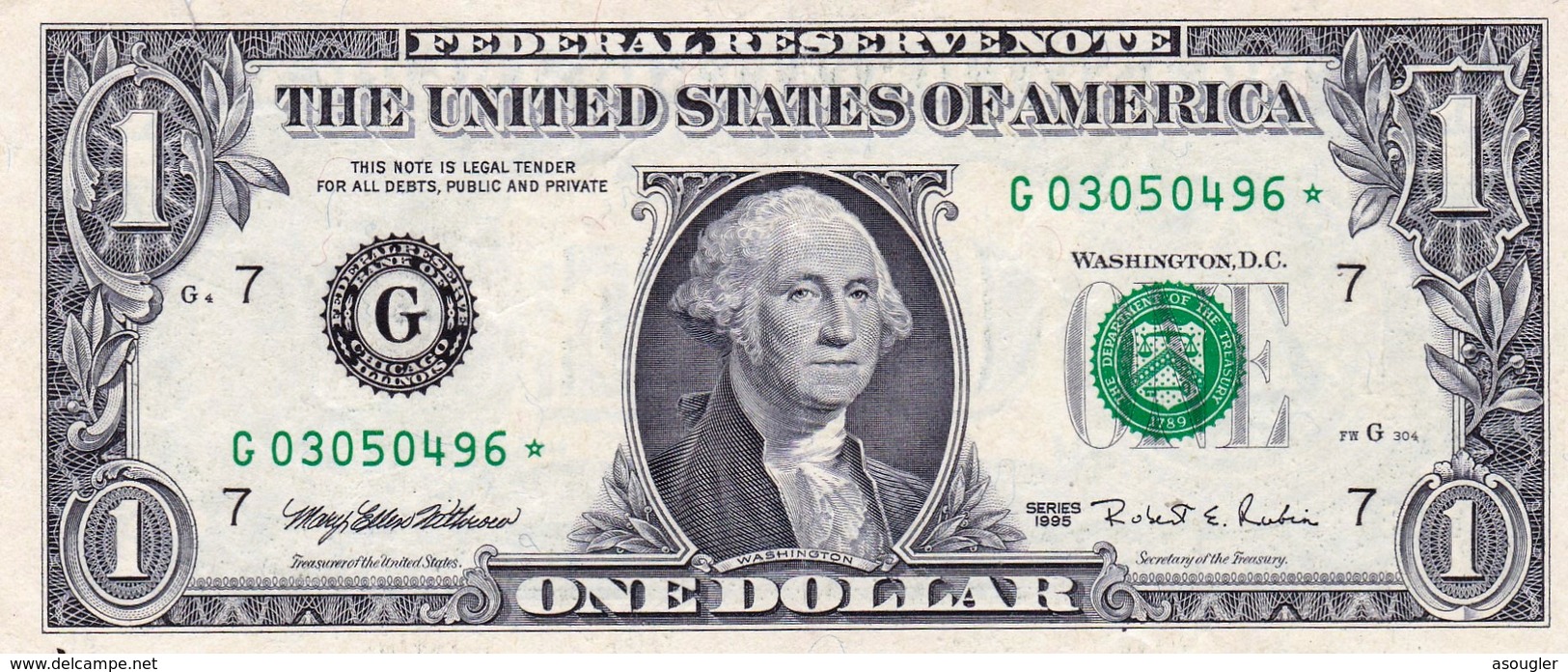 USA 1 Dollar Of Federal Reserve Notes 1995 VF STAR NOTE CHICAGO "free Shipping Via Registered Air Mail" - Federal Reserve Notes (1928-...)