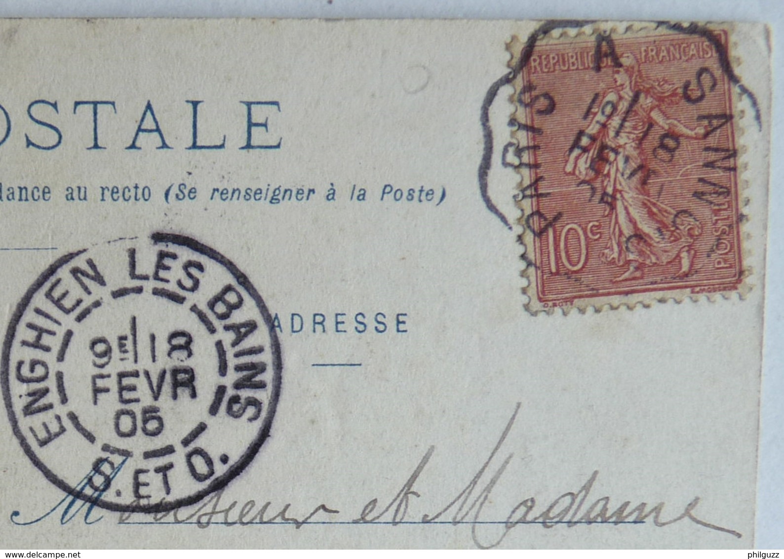 France YT 129a Type II - 10 C. Semeuse Lignée Sur Carte Postale Oblitérée Cachet Convoyeur De Lignes PARIS A SANNOIS - 1877-1920: Semi Modern Period