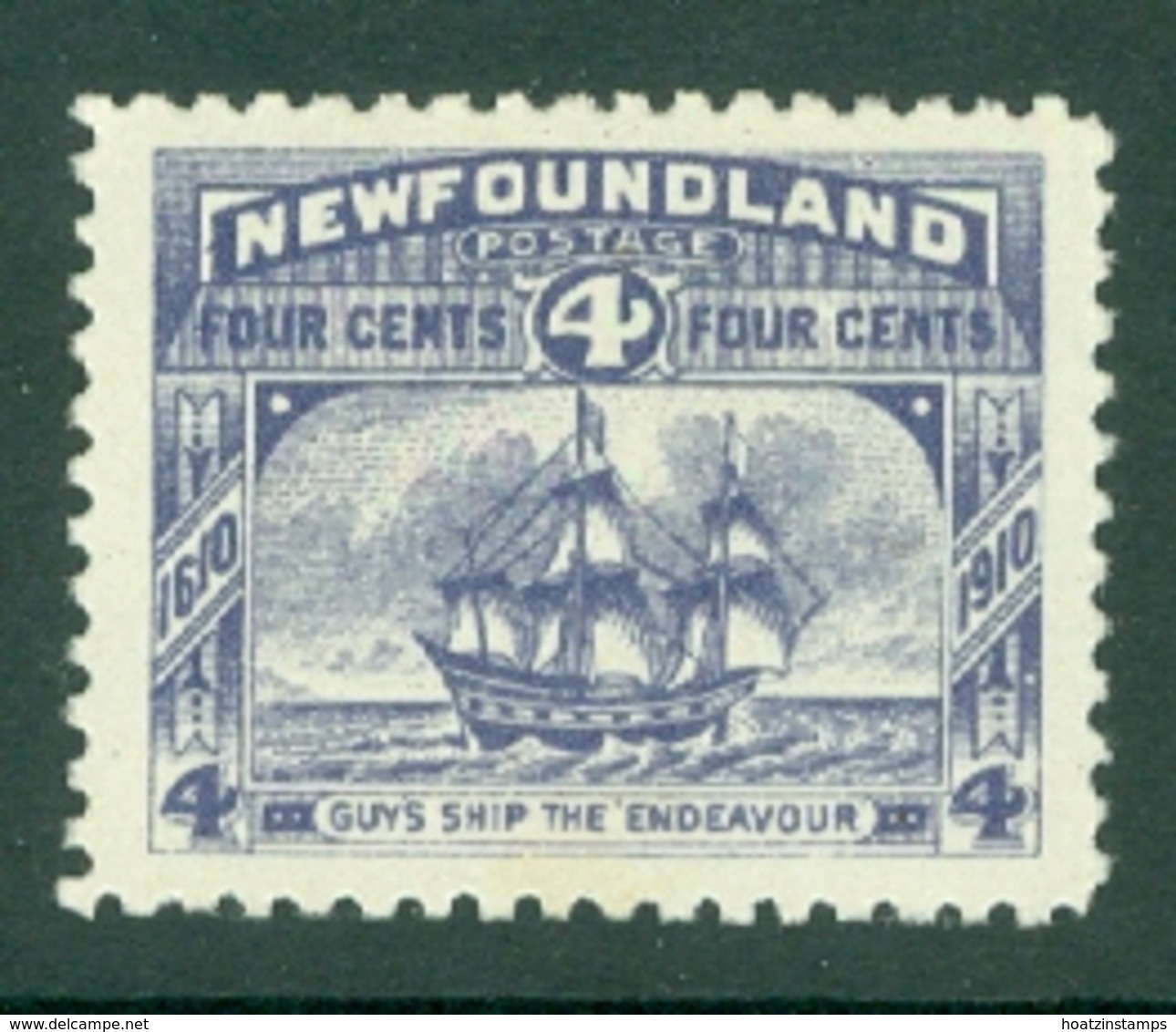 Newfoundland: 1910   Ship - Endeavour    SG98     4c     MH - 1908-1947