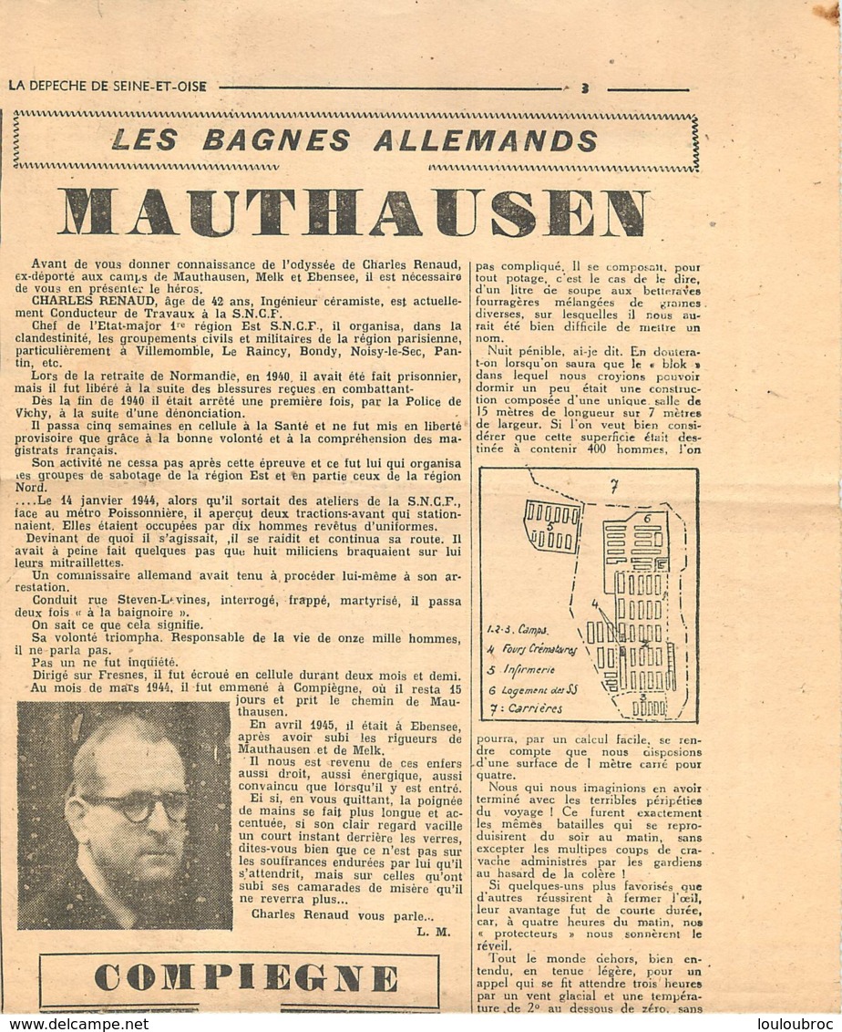 RESISTANCE CHARLES RENAUD DE LA SNCF  DEPORTE A MAUTHAUSEN COUPURES EXTRAITS DE  3 JOURNAUX - 1939-45