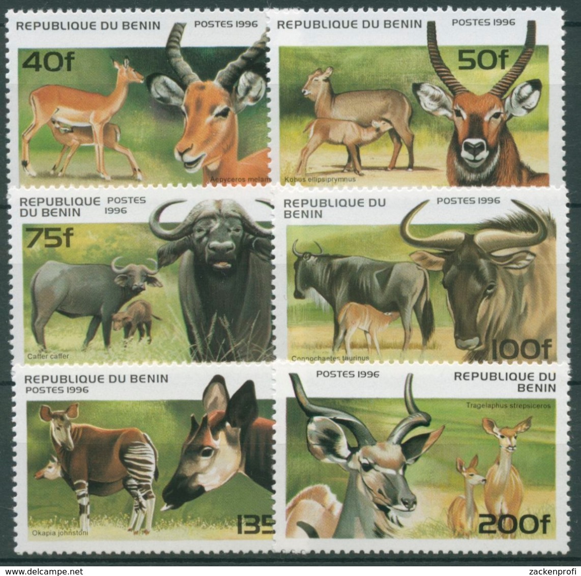 Benin 1996 Huftiere Kudu Okapi Wasserbock Büffel 856/61 Postfrisch - Benin – Dahomey (1960-...)