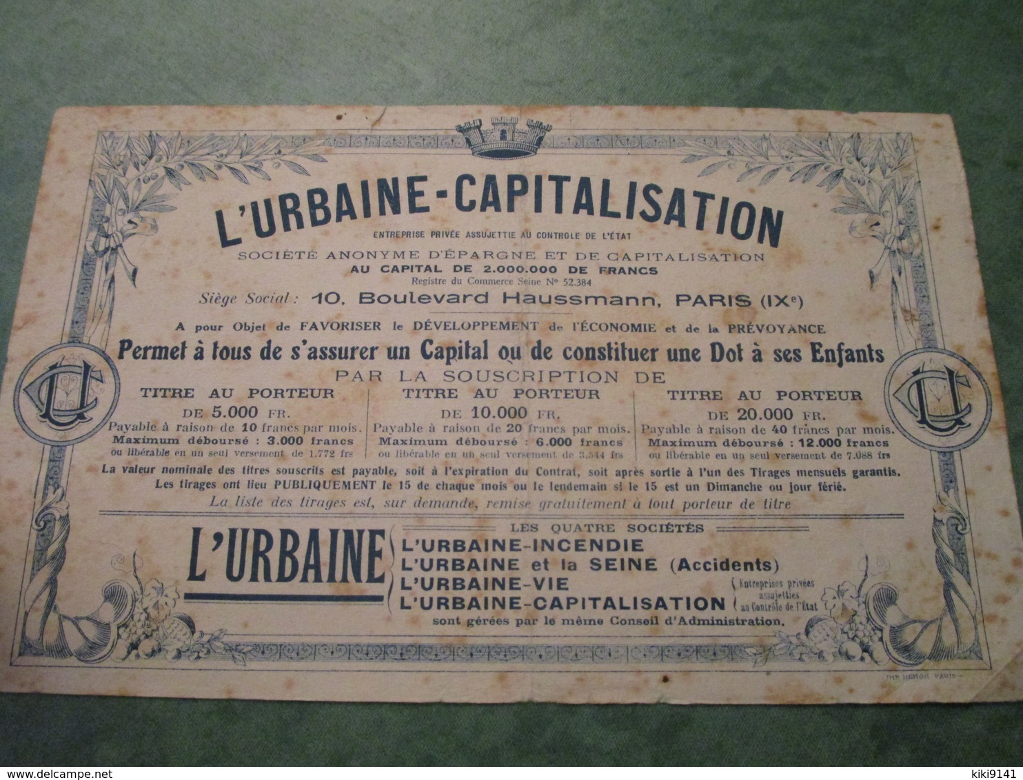 L'URBAINE-CAPITALISATION - Bank & Insurance